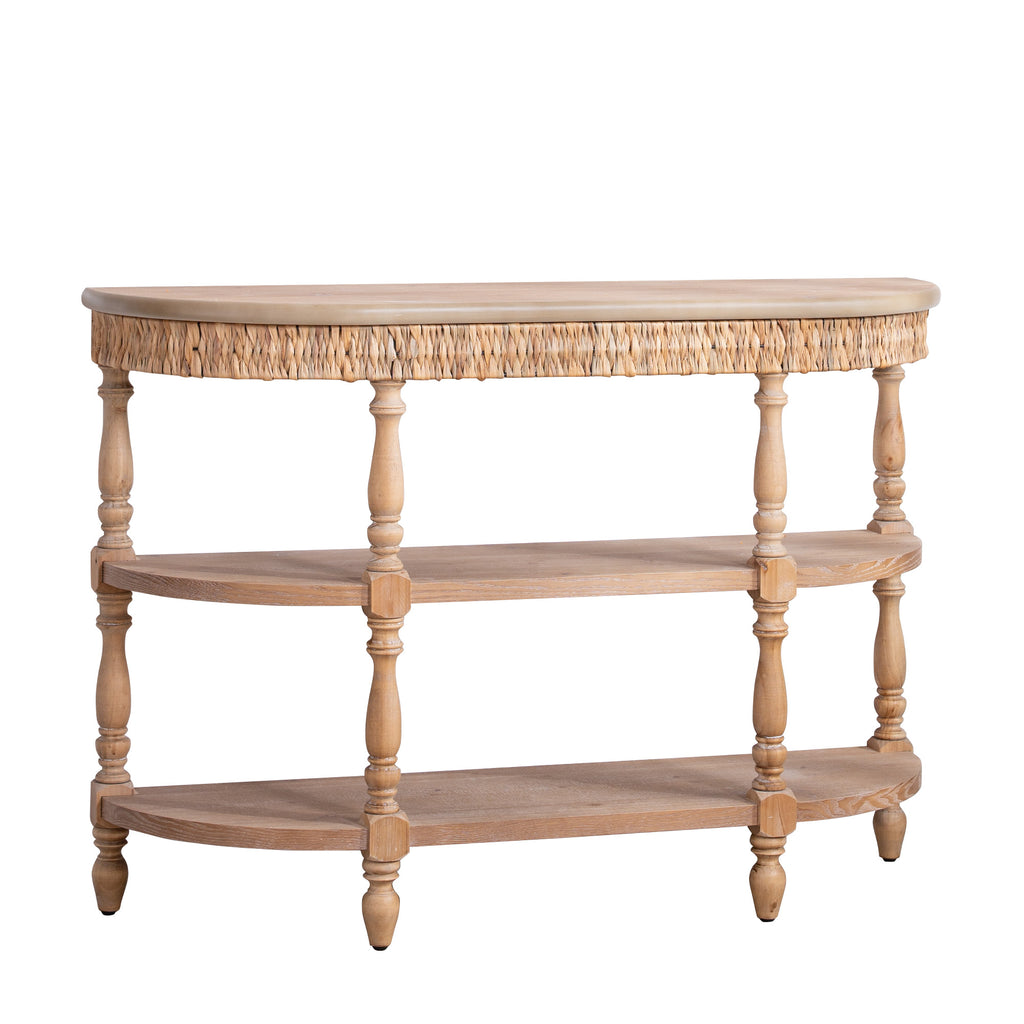 Handcrafted Wood Console Table with Hand-Woven Trim