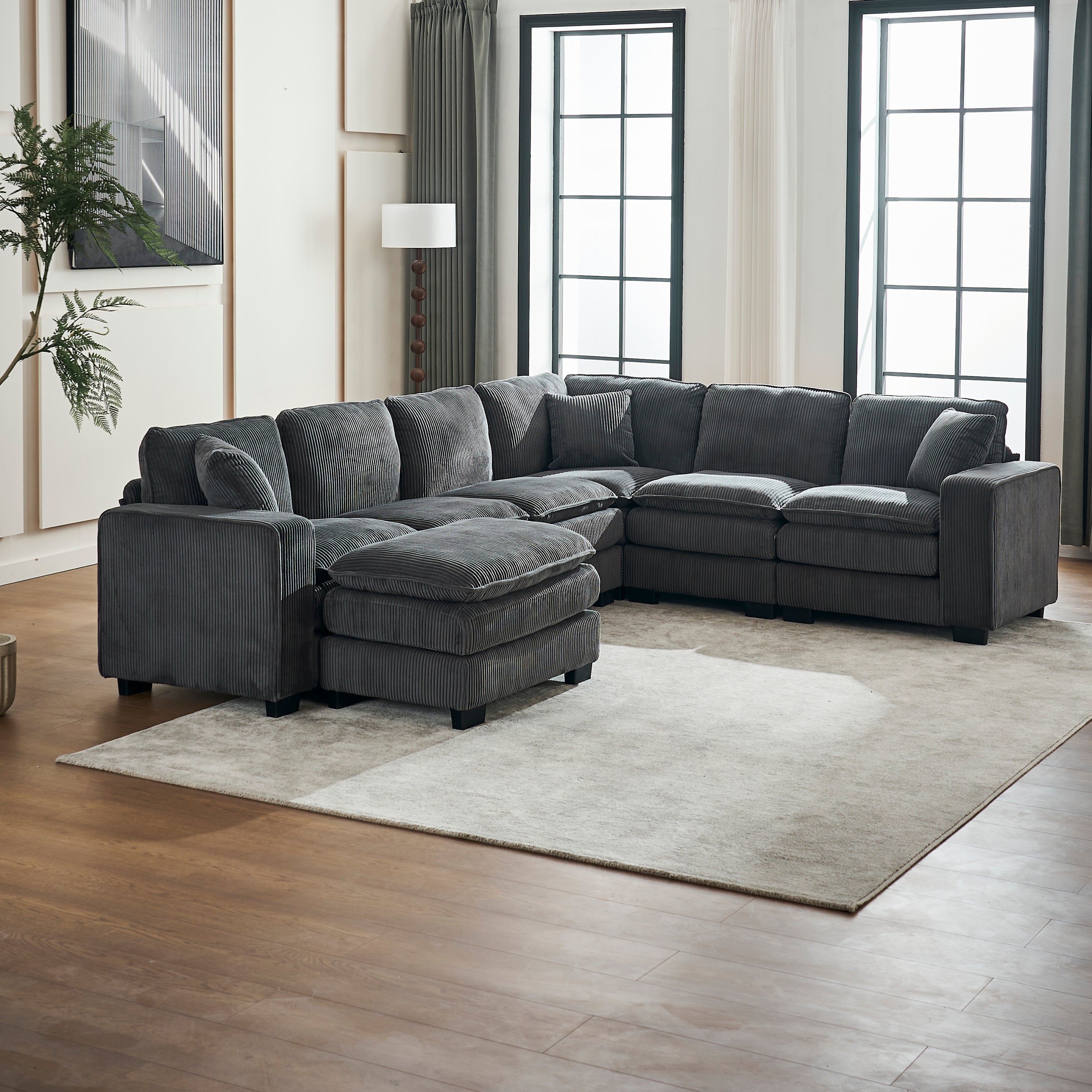 Modern U Shaped 6-Seat Sectional Sofa with Ottoman