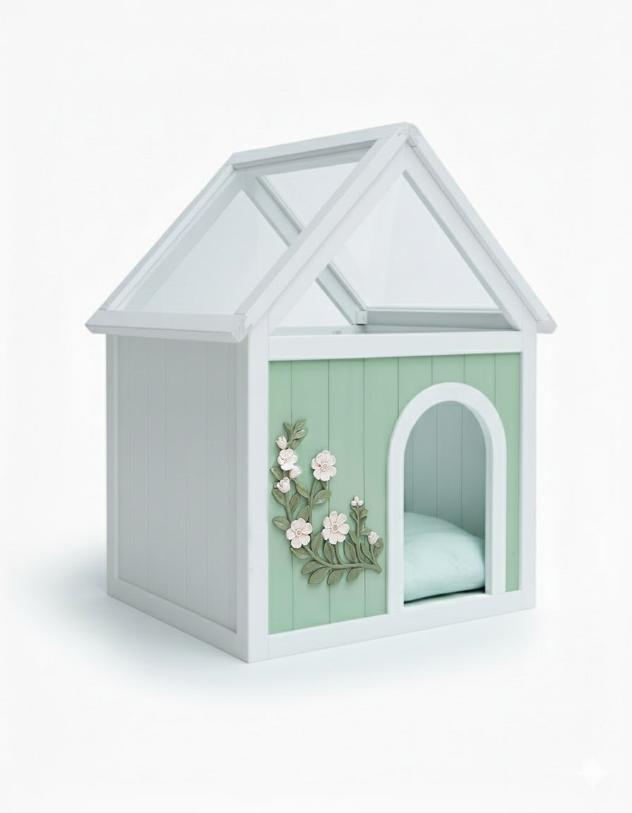 Sage FSC-Certified Cedar Indoor Cat House with Clear Acrylic Roof