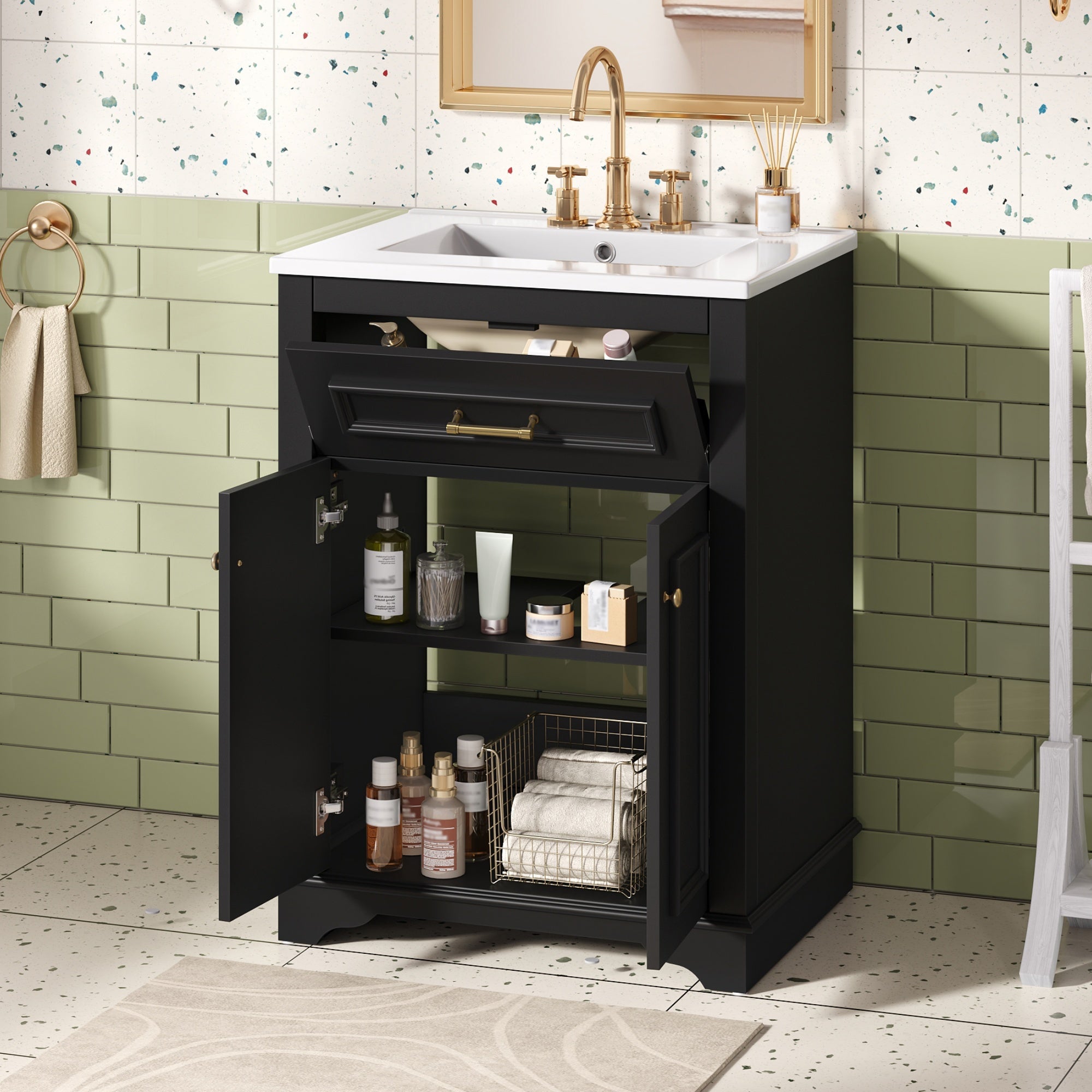 24" Bathroom Vanity with Integrated Ceramic Sink
