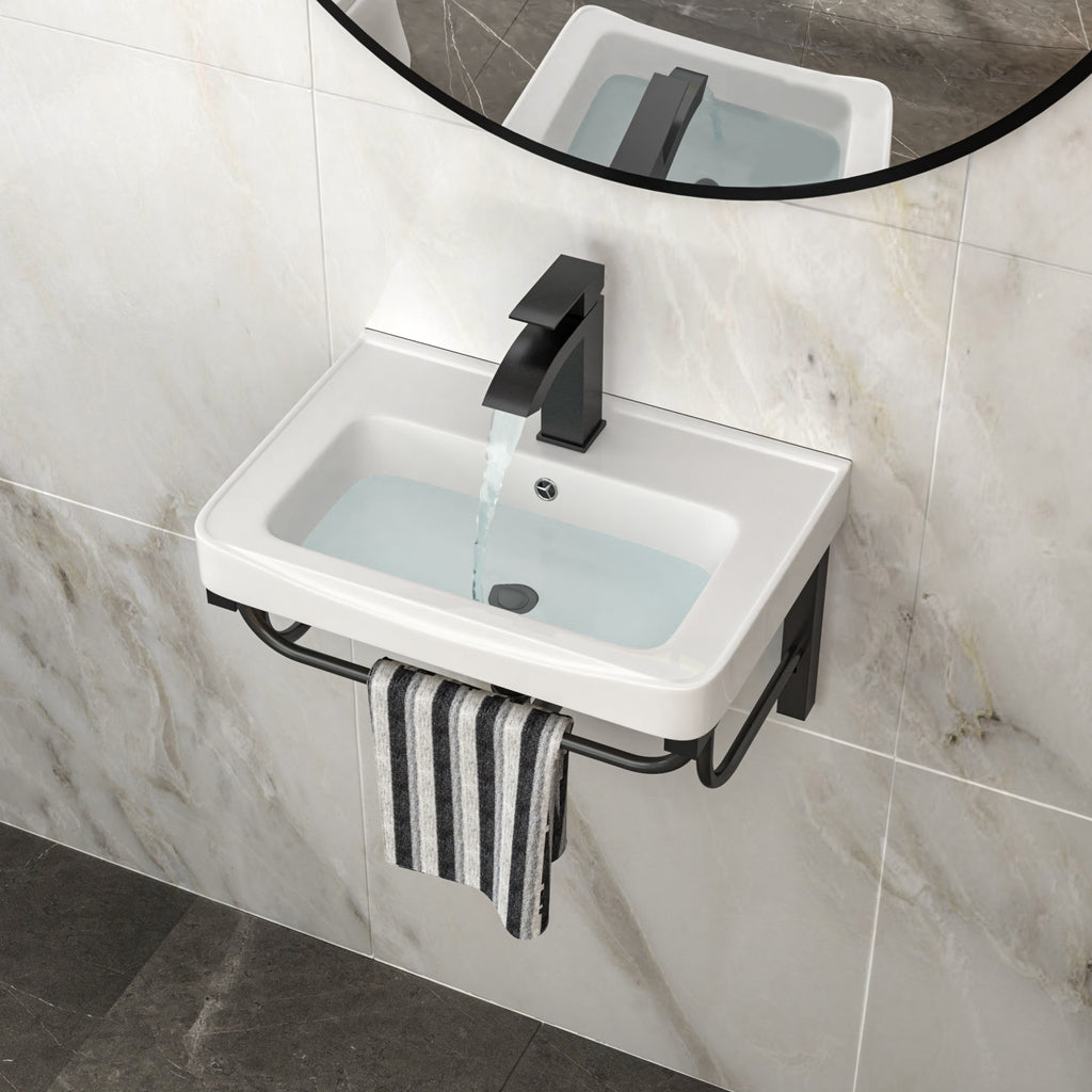 Wall-Mounted Rectangular Ceramic Bathroom Sink