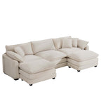 Oversized Modular Cushion Sofa With Ottomans, Comfy Upholstered U Shaped Convertible Corner Sectional Sofa Couch - Light