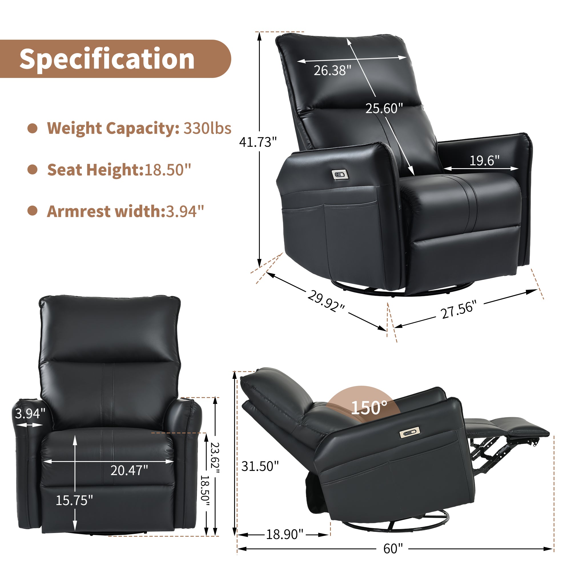 Power Swivel Rocker Recliner Chair for Adults