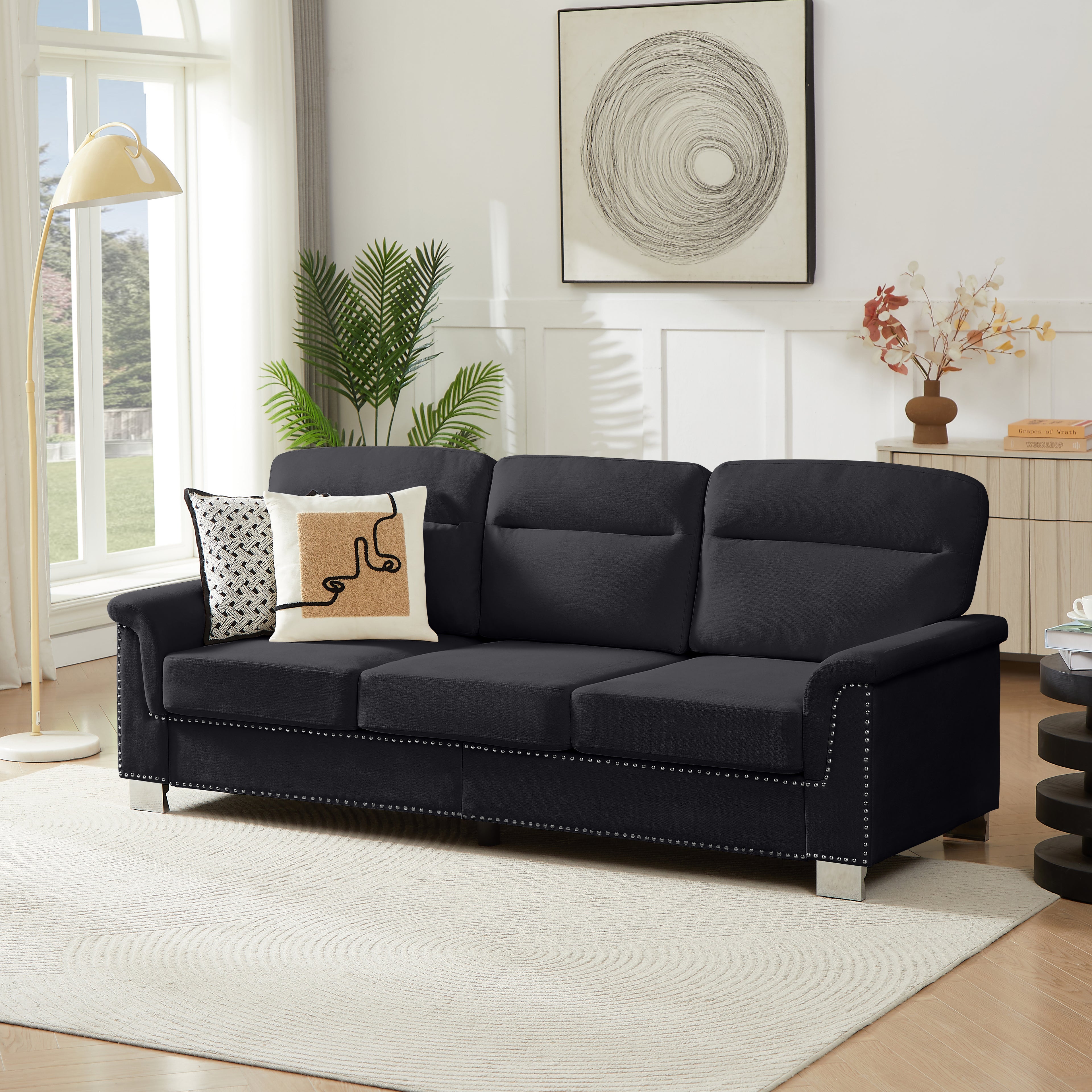 82" Modern Compressed Snowfleece Fabric 3-Seater Sofa