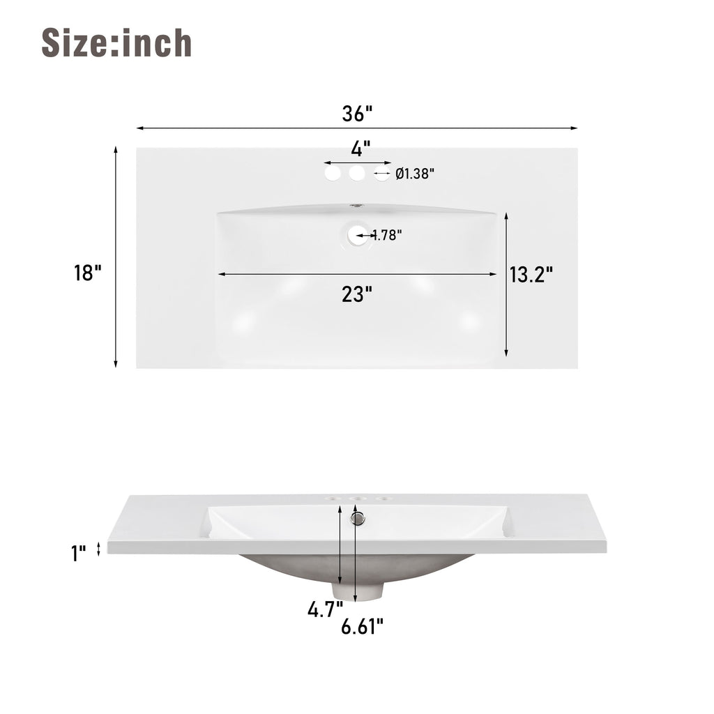 36 Inch Shaker Style Free-Standing Bathroom Vanity Cabinet with Sink
