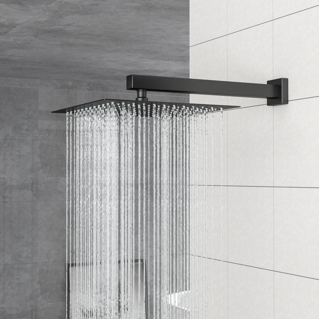 Dual Shower Head - 12 Inch Wall Mounted Square Shower System with Rough-in Valve, Matte
