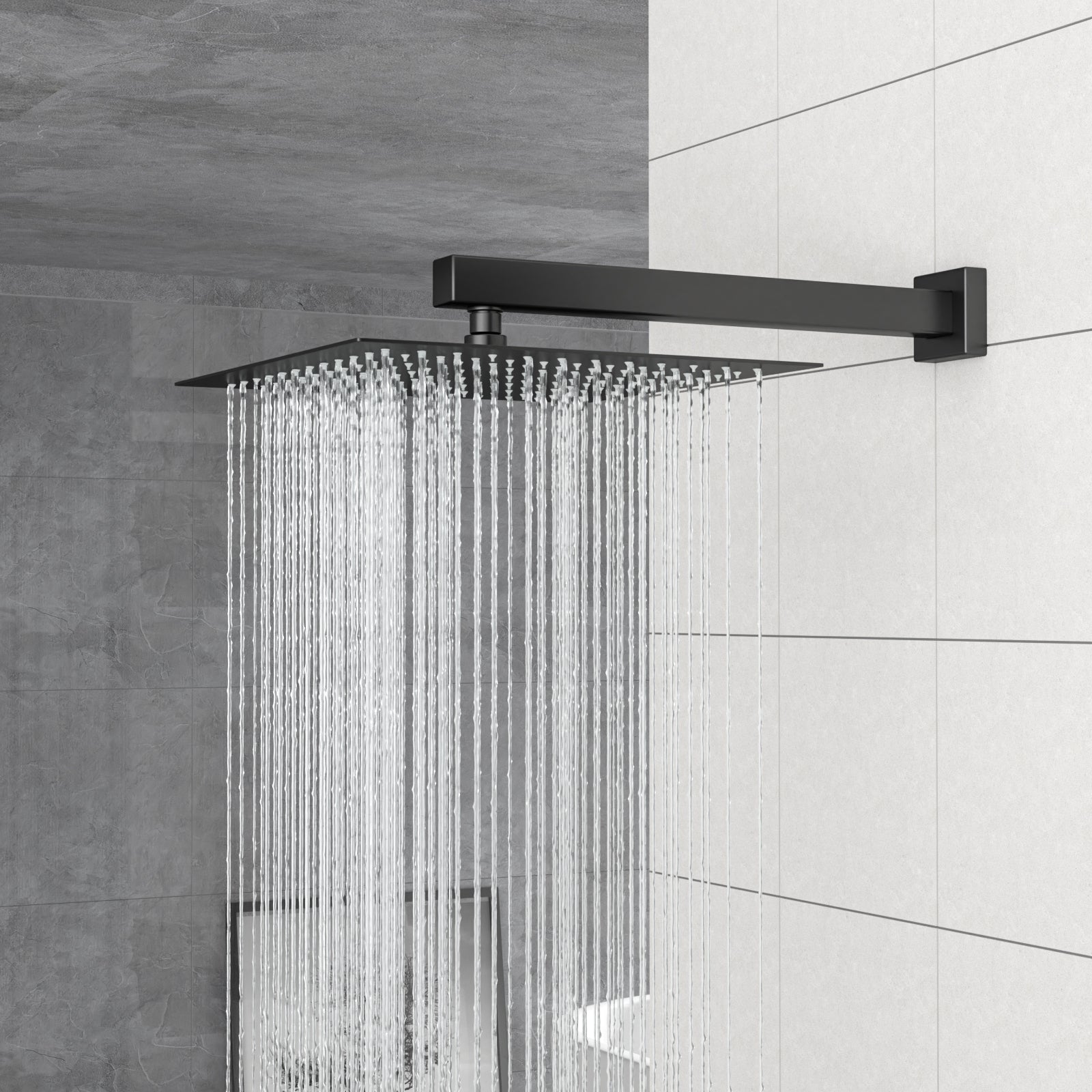 Dual Shower Head - 12 Inch Wall Mounted Square Shower System with Rough-in Valve, Matte