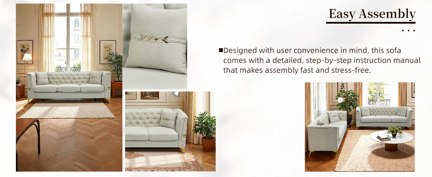 Modern Tufted Velvet Sofa with Pillows