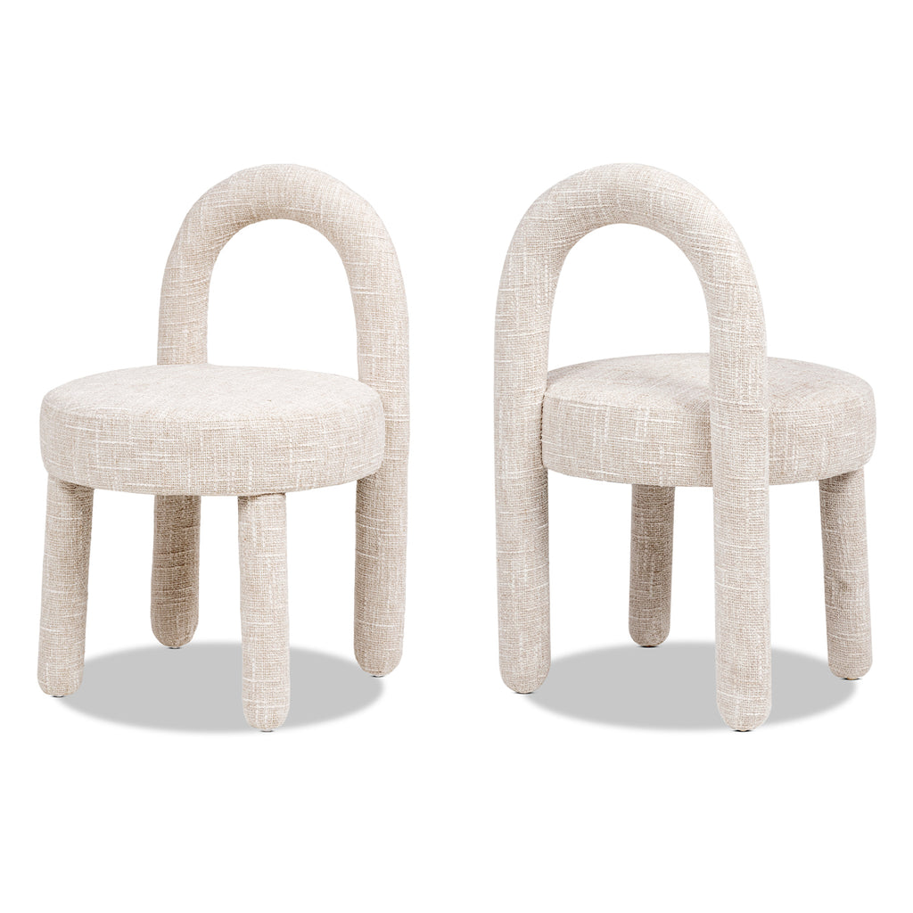 Penny Round Arched Fully Upholstered Dining Side Chair, Set of 2, Travertine