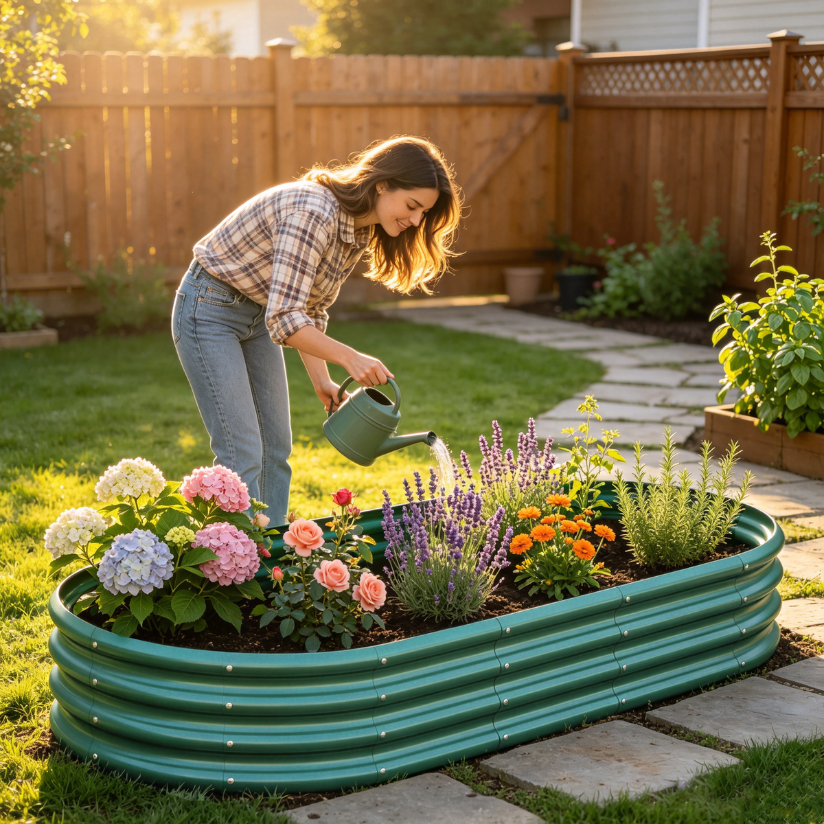 Galvanized Raised Garden Bed, 6x3x1 Ft, Green Metal Planter Box