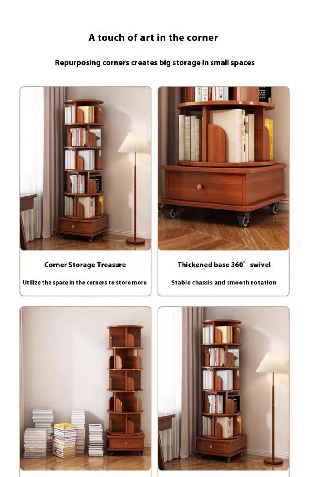 Upgraded Rotating Bookshelf - 360° Display Corner Rack