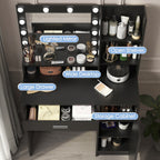 Vanity Desk with Mirror & Light, Large Drawer Three Level Storage Dresser