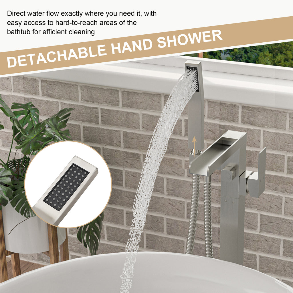 Freestanding Bathtub Faucet Waterfall Tub Filler Brushed Nickel