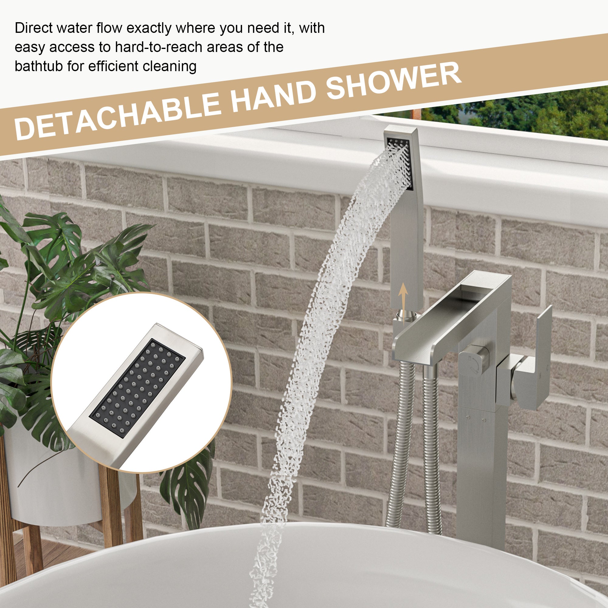Freestanding Bathtub Faucet Waterfall Tub Filler Brushed Nickel