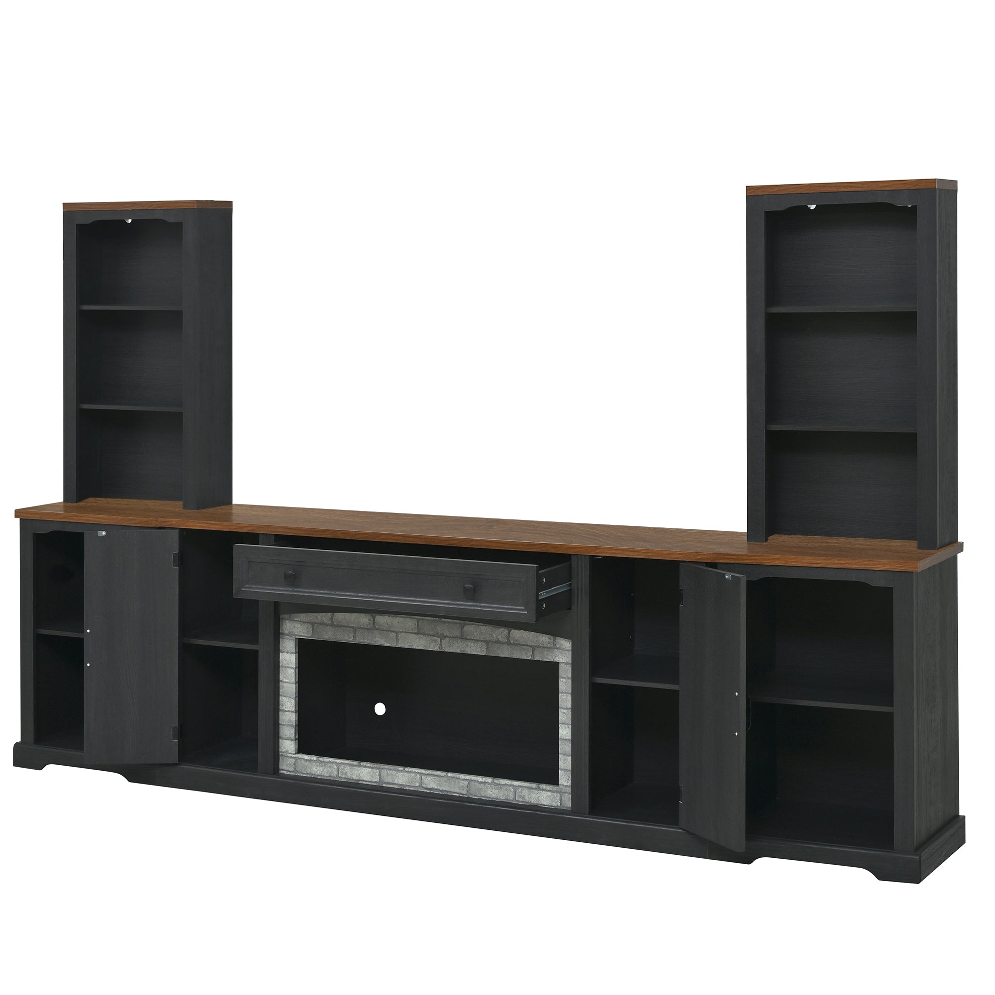 3-Piece TV Stand Set with Curved Side Cabinets