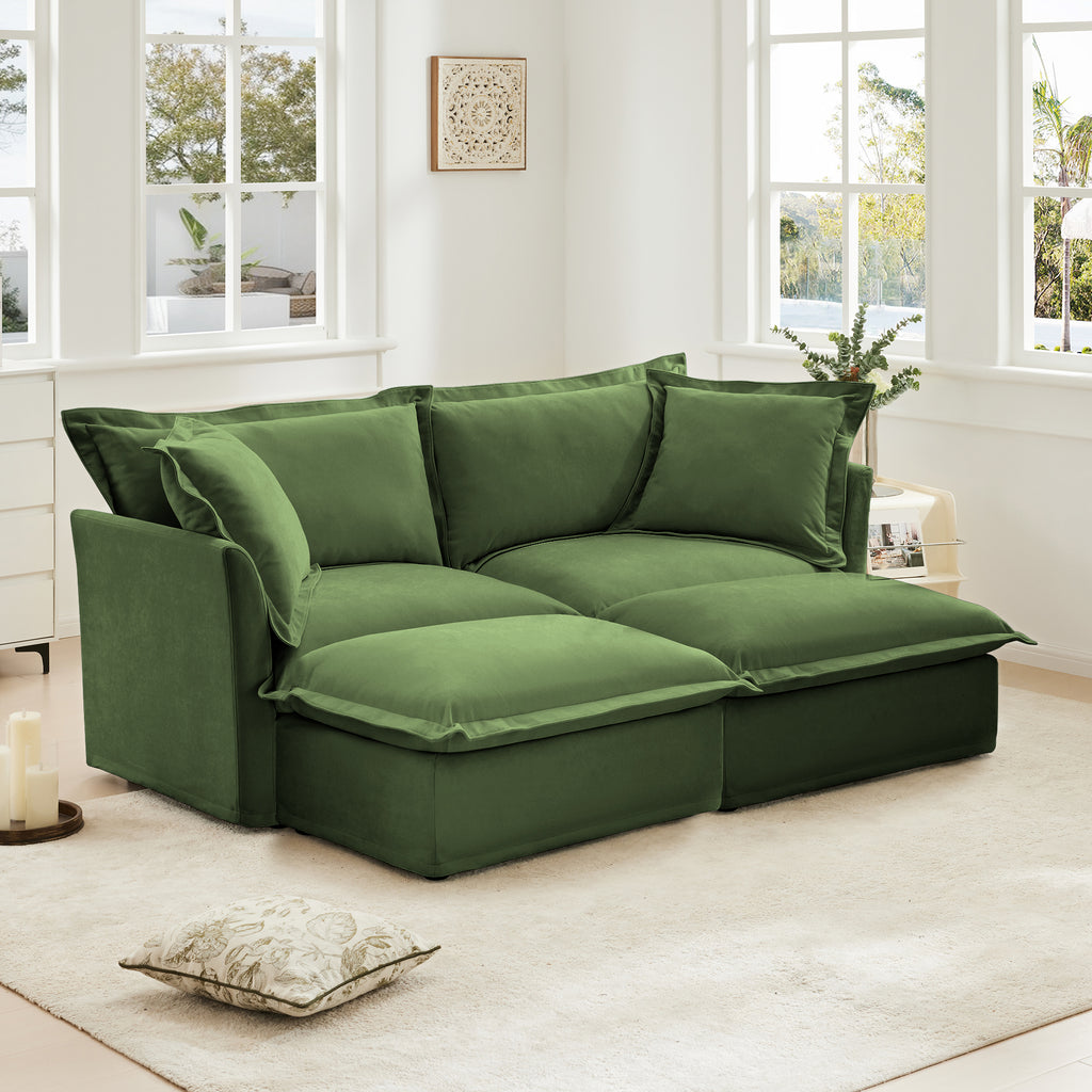 Slipcovered 2 Seater Sofa with 2 Ottomans