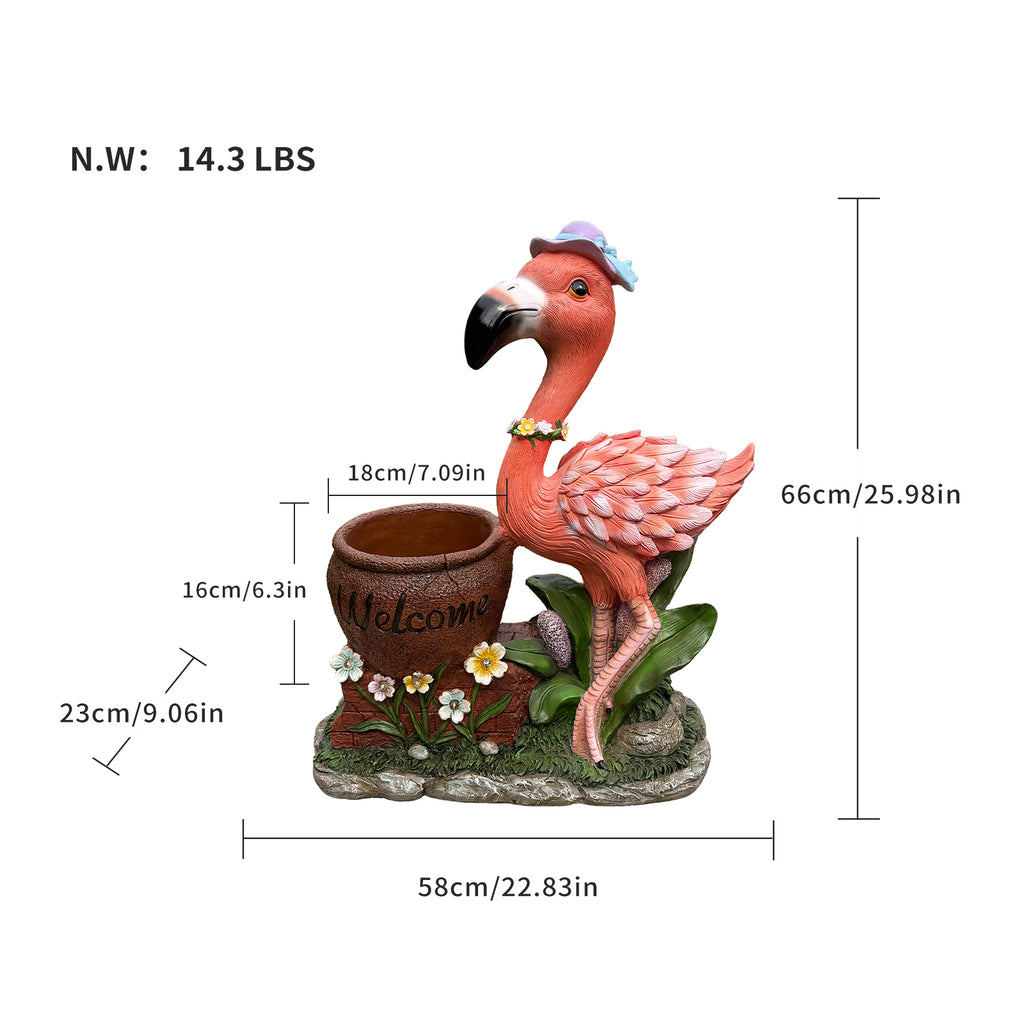 Outdoor Garden Sculpture: Flamingo Flower Pot Planter