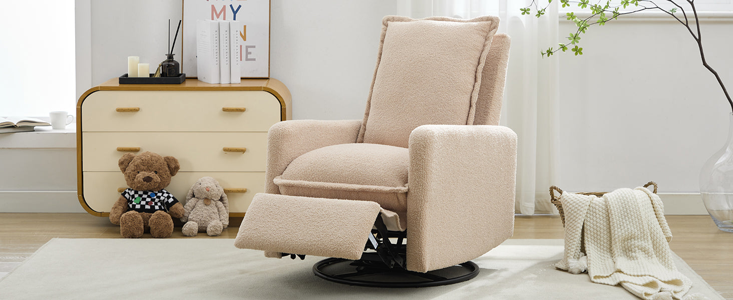 Swivel Rocker Recliner Chair, Glider Rocker Recliner in Teddy Fleece Oatmeal