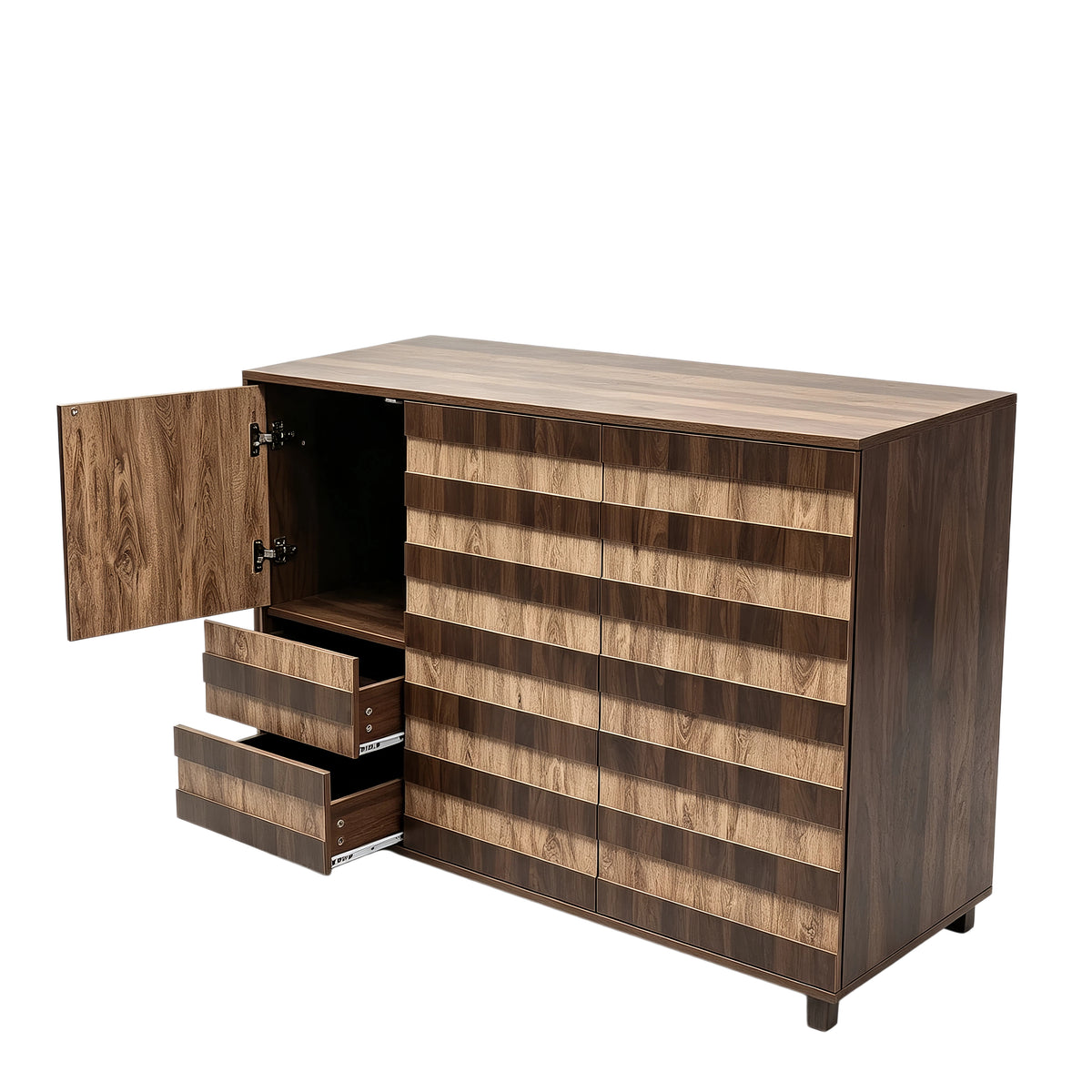 55-Inch Two-Tone Wood Sideboard Buffet Cabinet, Star-Cutout Design, Natural Walnut
