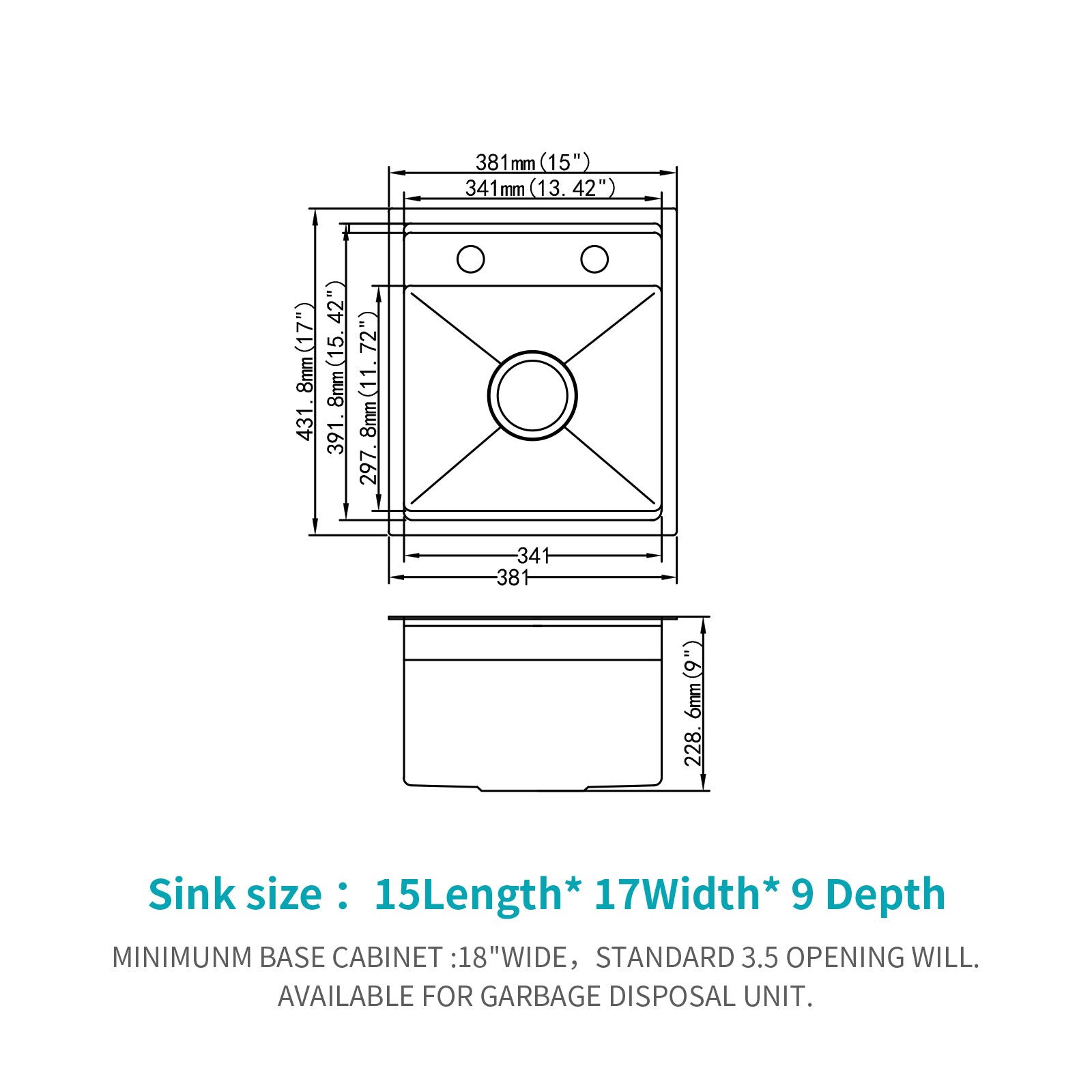 15" Undermount Bar Sink with Folding Faucet