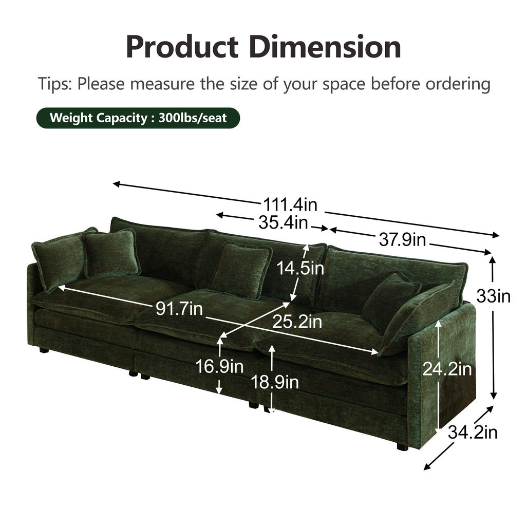 Mid-Century Modern Couch 3-Seater Sofa