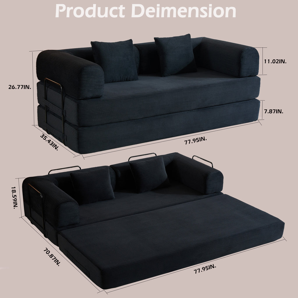 Convertible Sleeper Sofa Bed with Cylindrical Pillow