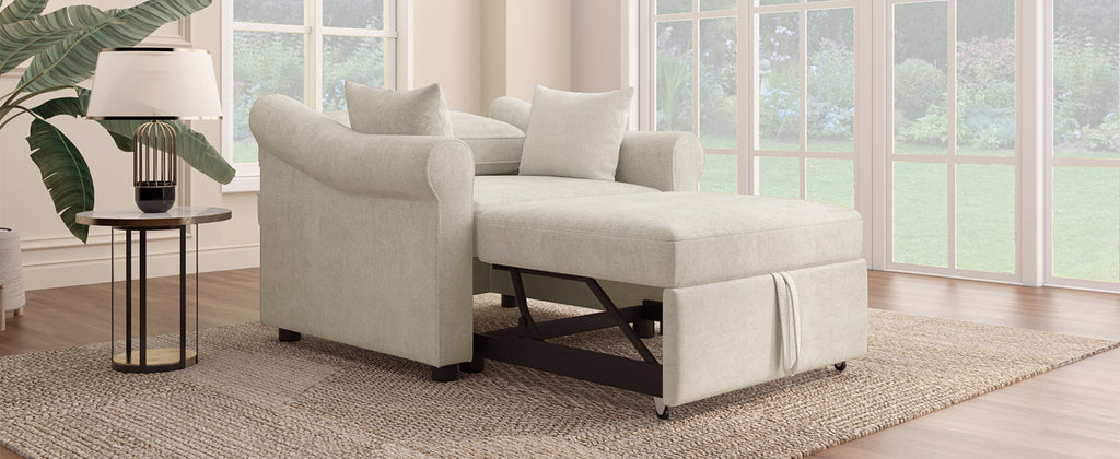 Chenille Convertible Sleeper Chair with Adjustable Backrest