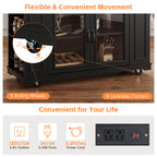 54" Mobile Kitchen Island with Glass Door Storage