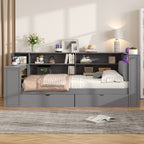 Wood Full Size Platform Bed with Storage Shelves and Charging Station