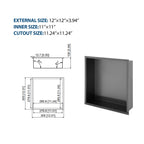 12" x 12" Stainless Steel Shower Niche - Gunmetal
