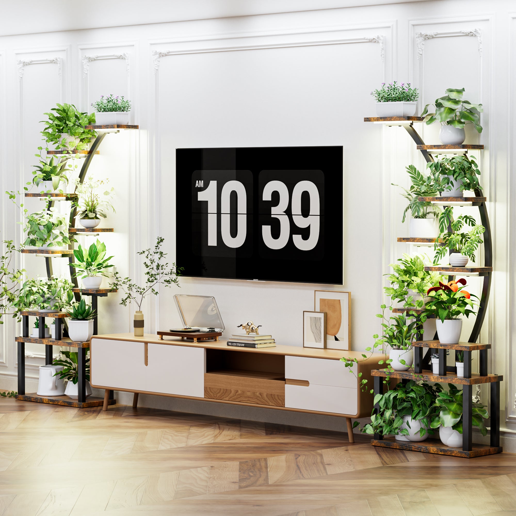 Indoor Plant Stand with Grow Lights - 63" Tall Metal Shelf
