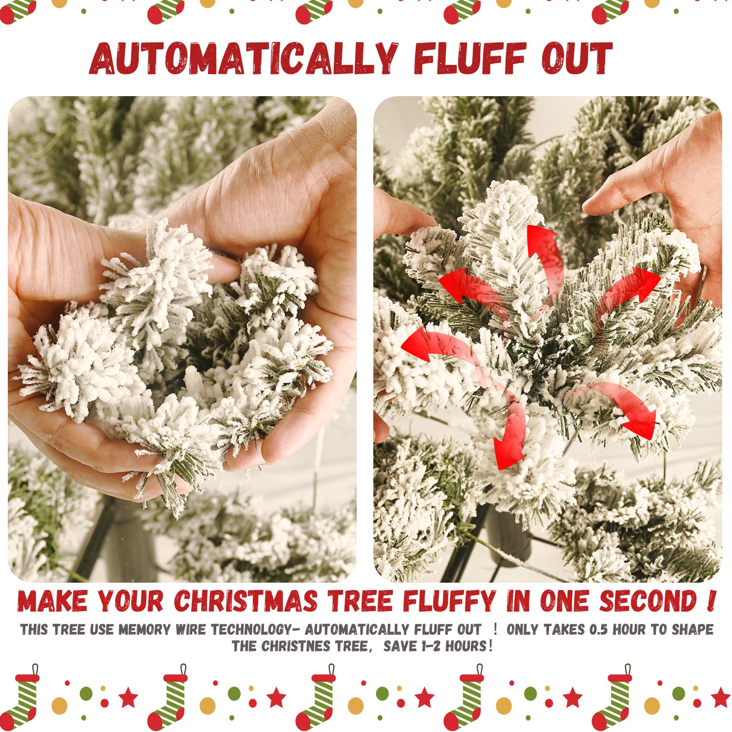 8ft Flocked Christmas Tree with 470L Colorful LED Lights