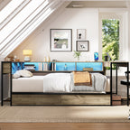Corner Bed Frame Twin Size with Bookcase and Storage Drawers