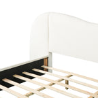 King Size Upholstered Bed Frame With Boucle Fabric Curved Headboard