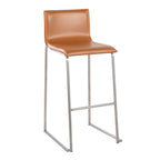 Contemporary Barstool in Stainless Steel and Camel Faux Leather - Set of 2