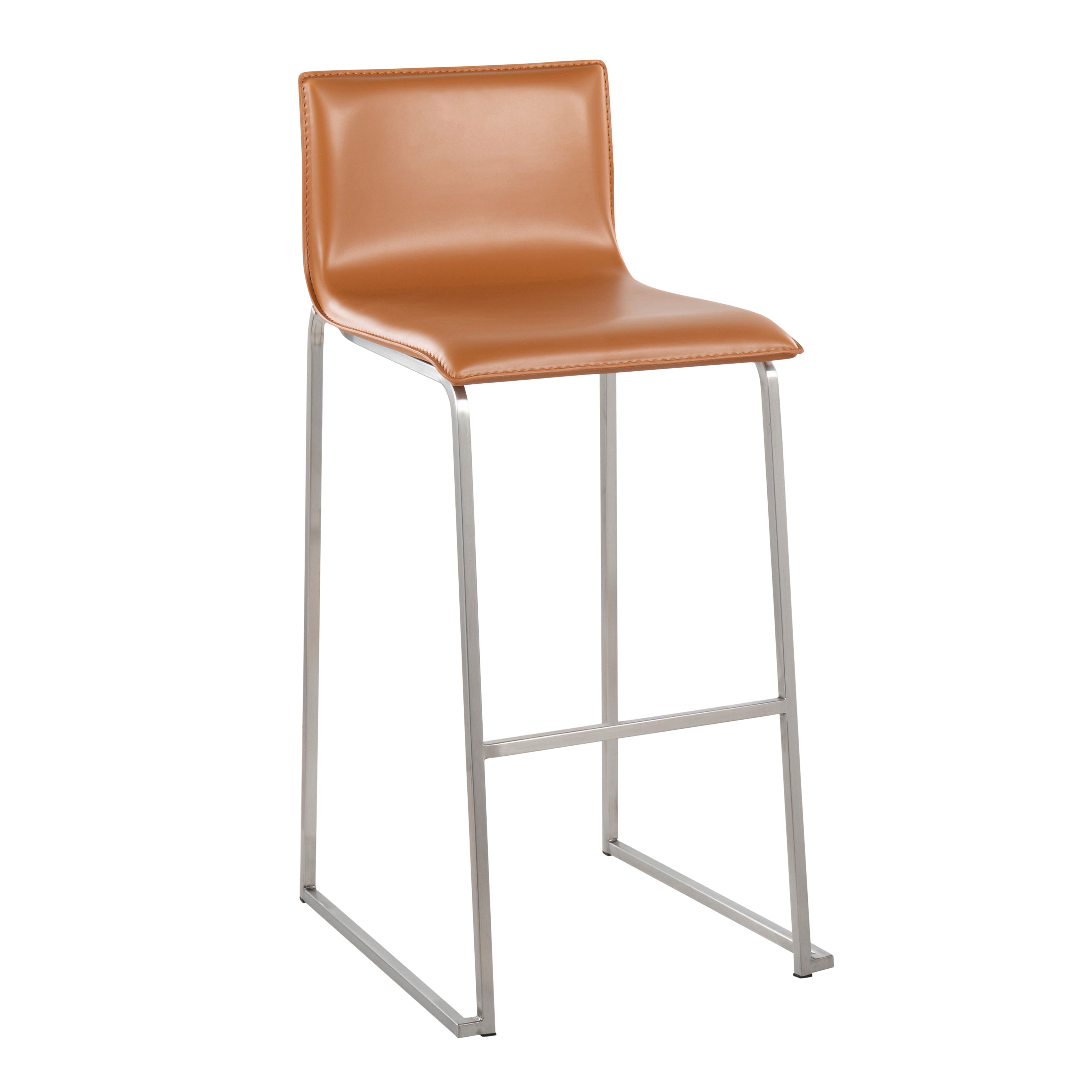 Contemporary Barstool in Stainless Steel and Camel Faux Leather - Set of 2