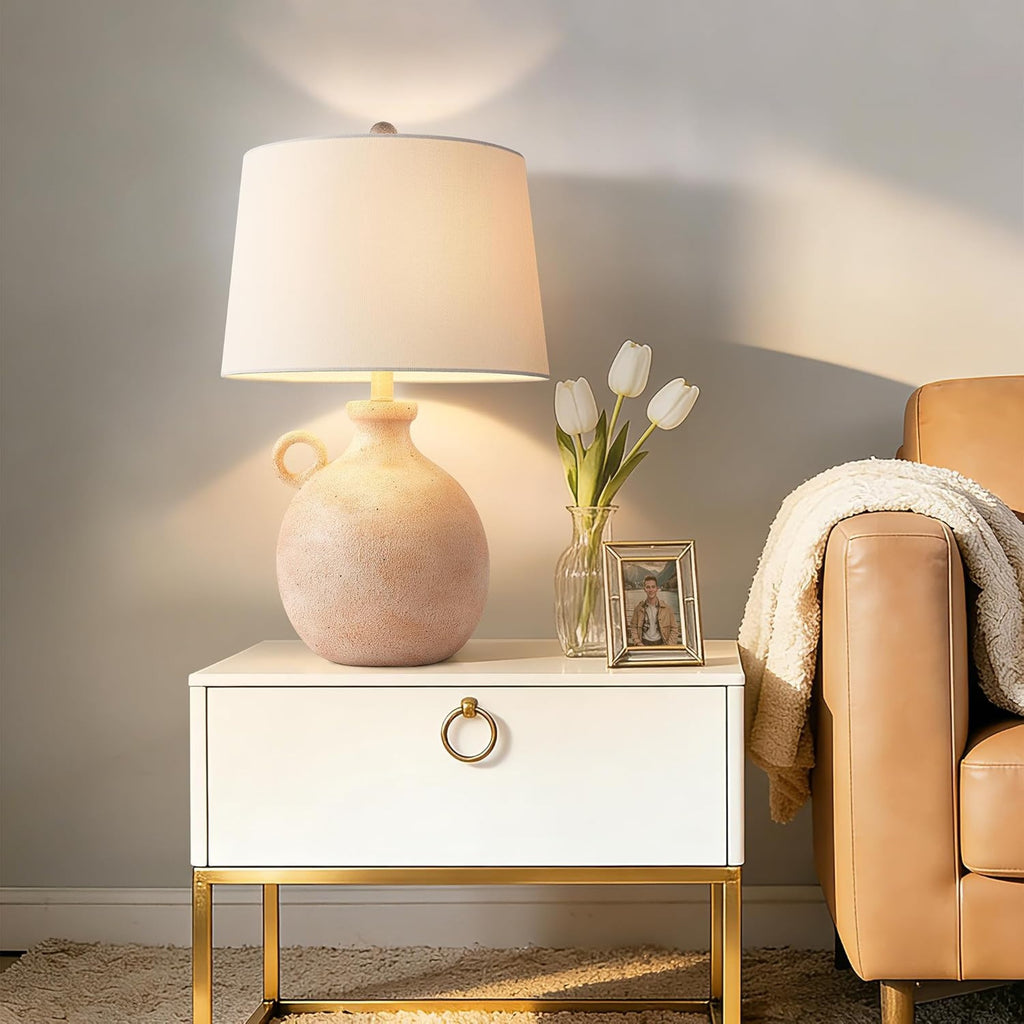 24-Inch Farmhouse Table Lamp, Resin Base, Brown, 3-Way Dimmable