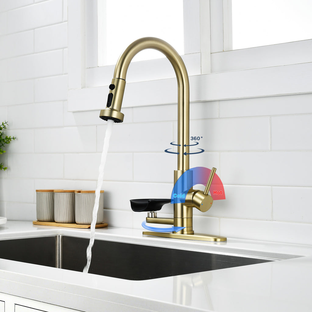 3-in-1 Kitchen Faucet with Press-Type Glass Rinser