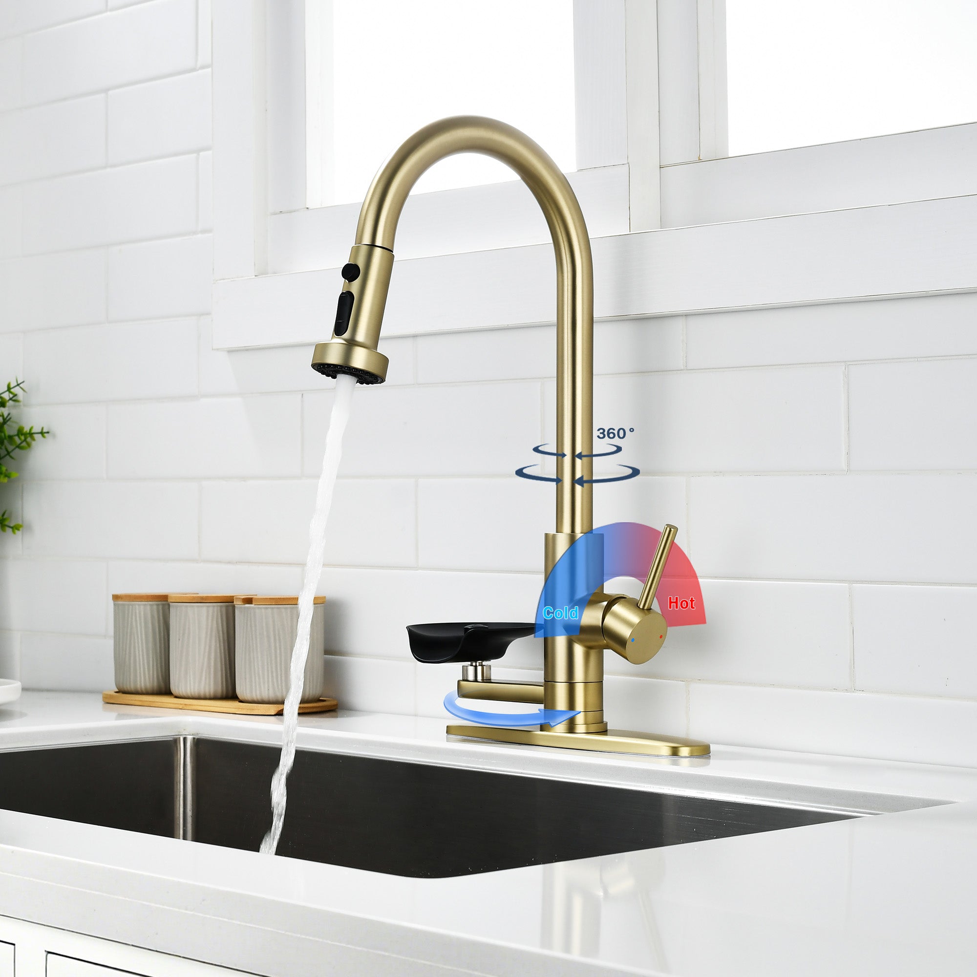 3-in-1 Kitchen Faucet with Press-Type Glass Rinser