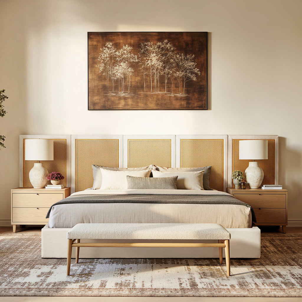 Capri Extended Headboard Cane Platform Bed, Antique