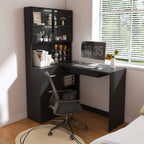 Computer Desk with Glass Cabinets & Built-In LED Lights