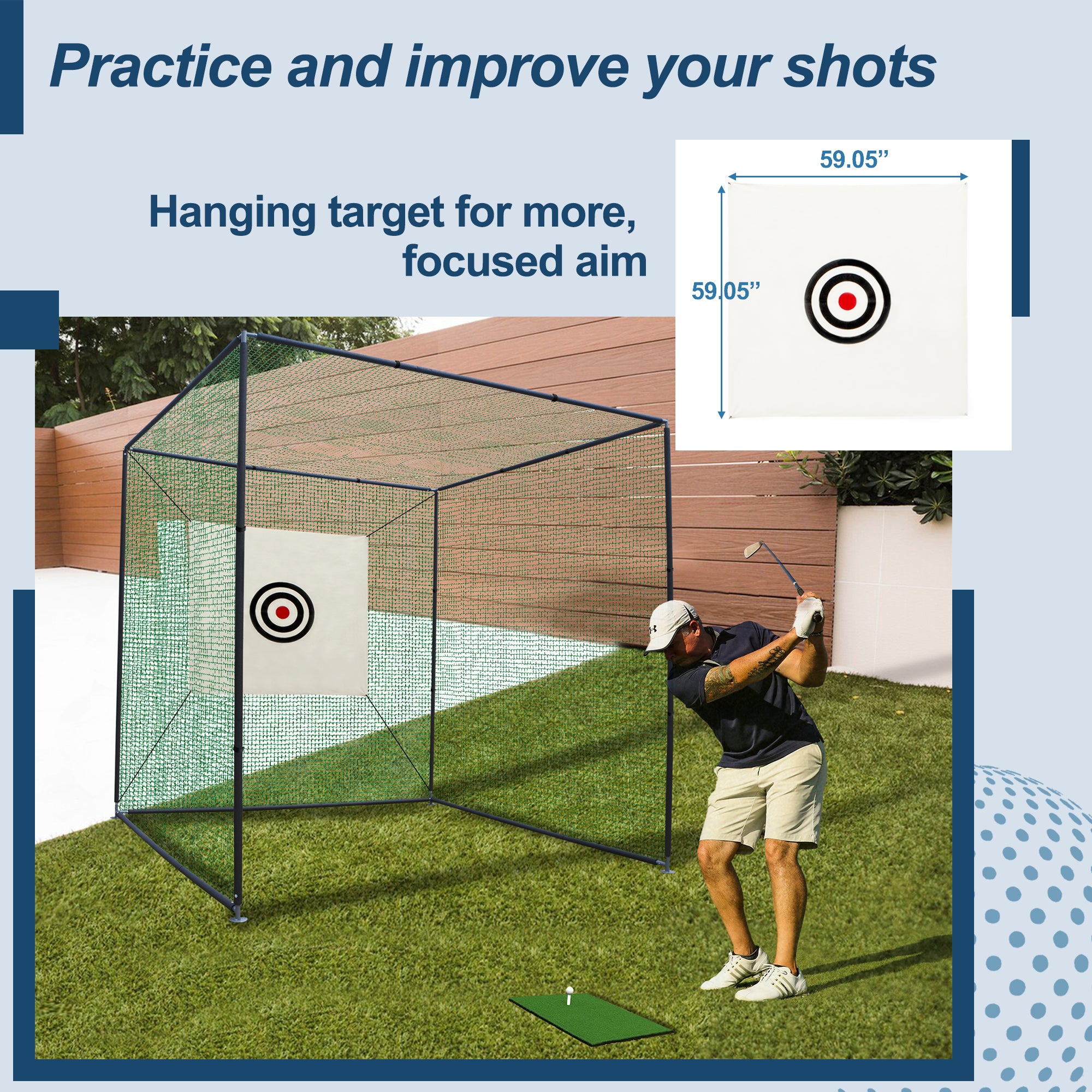 10x10x10ft Golf Practice Net Cage with Metal Frame Hitting Net Kit