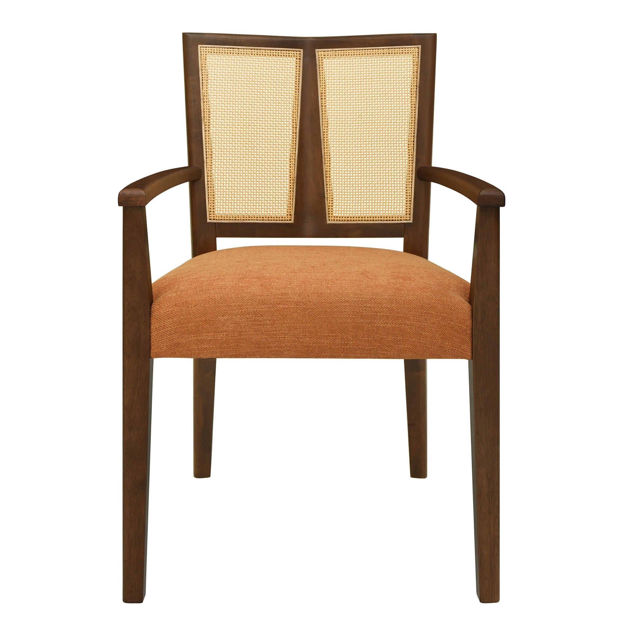 Mid Century Modern Arm Dining Chair Set with Rattan Backrest