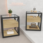 Set of 2 Modern End Table with Drawer - Nightstand for Bedroom & Living Room