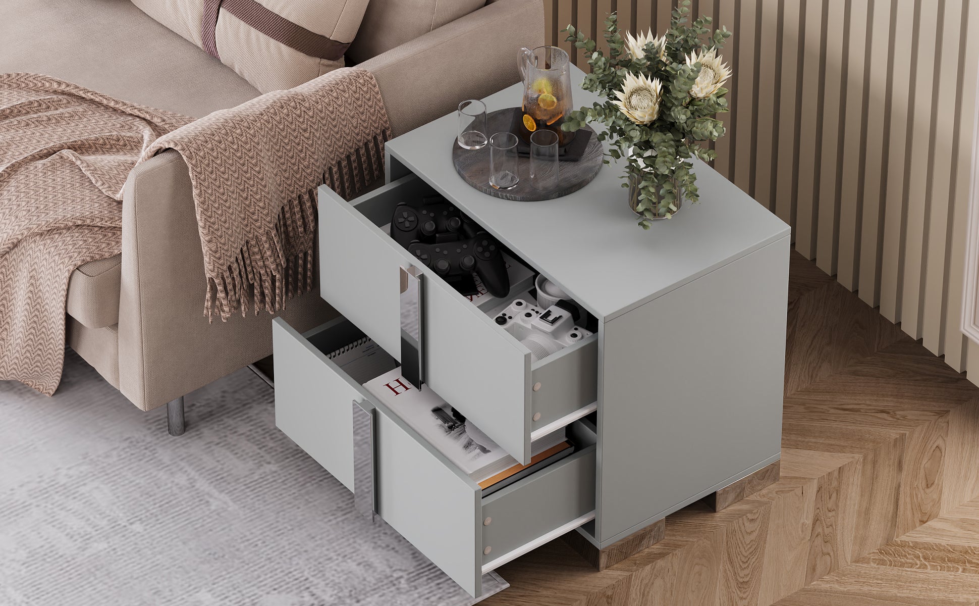 Modern End Table with Drawers