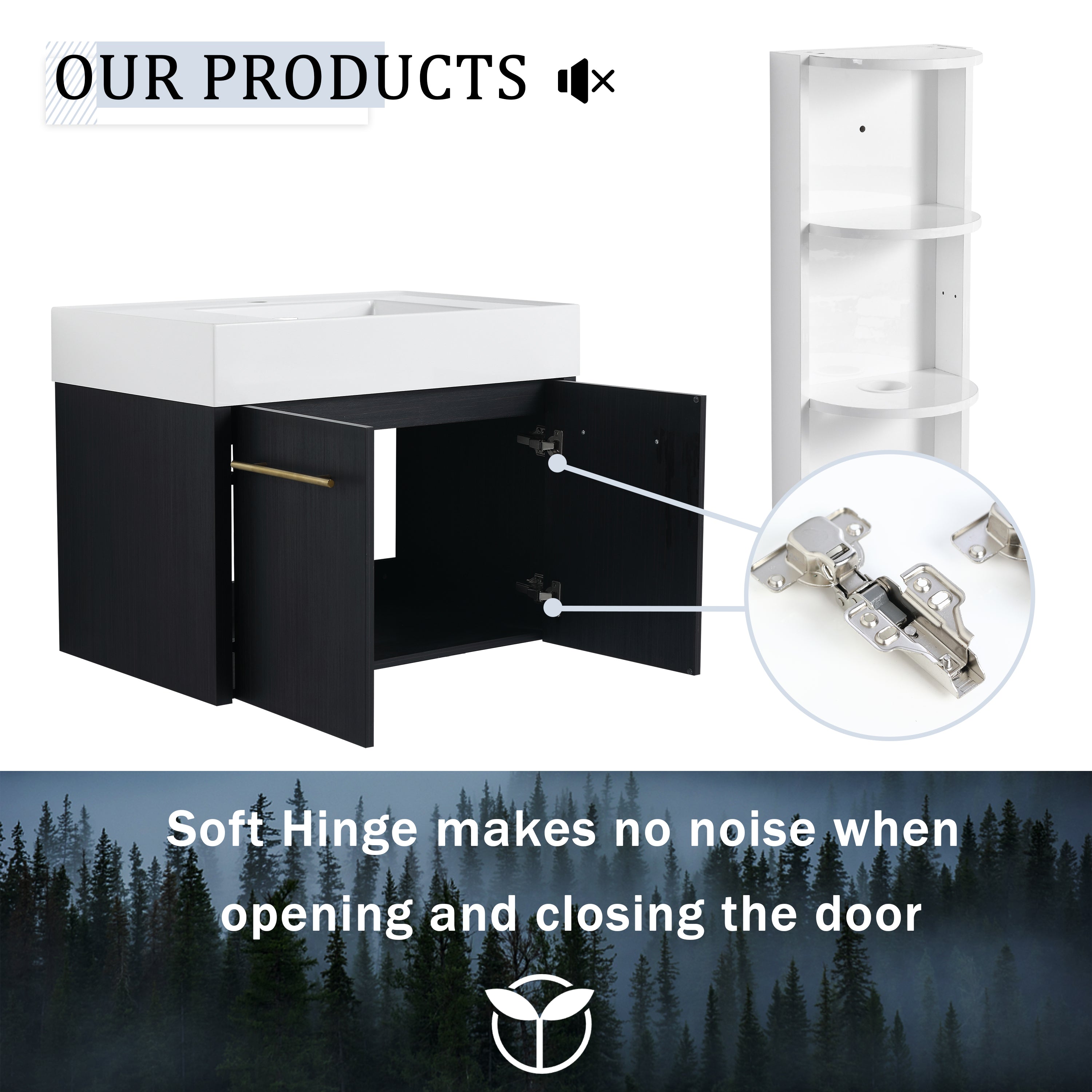 30 Inch Wall-Mounted Bathroom Vanity with Sink and Storage Rack