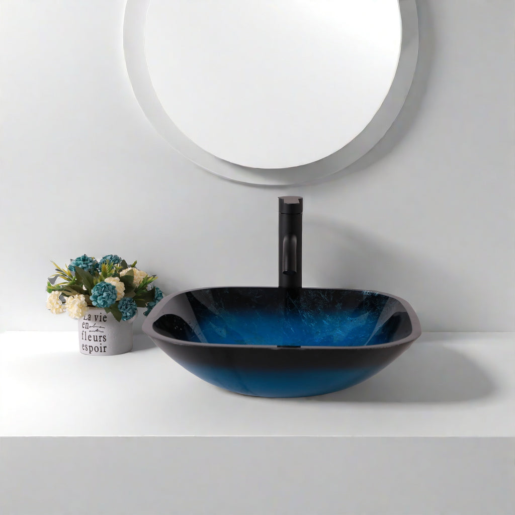 Bathroom Artistic Tempered Glass Vessel Sink with Faucet