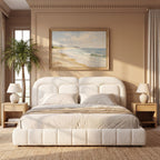 Queen Size Boucle Upholstered Platform Bed with Tufted Headboard