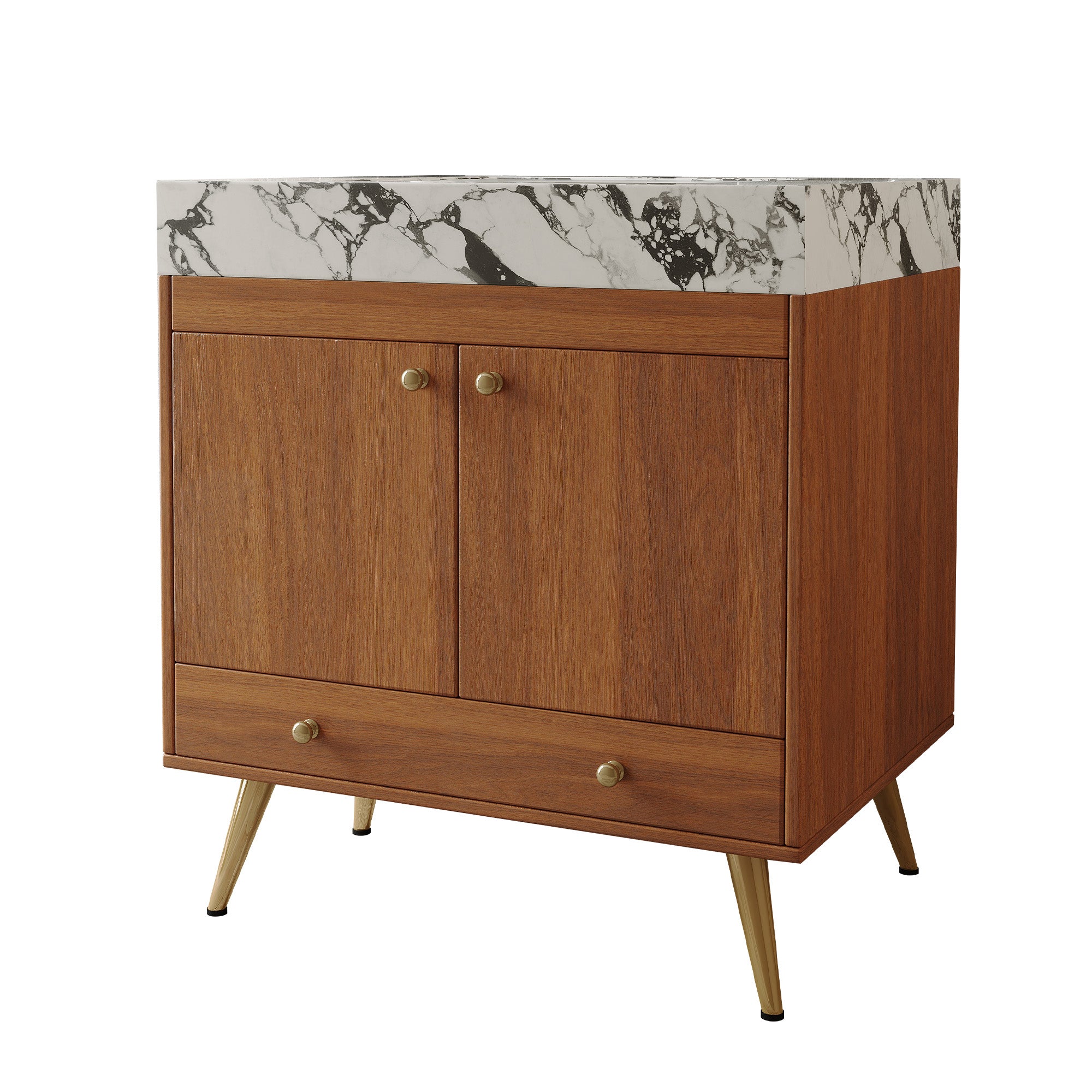 Mid-Century Freestanding Bathroom Vanity with Faux Marble Top