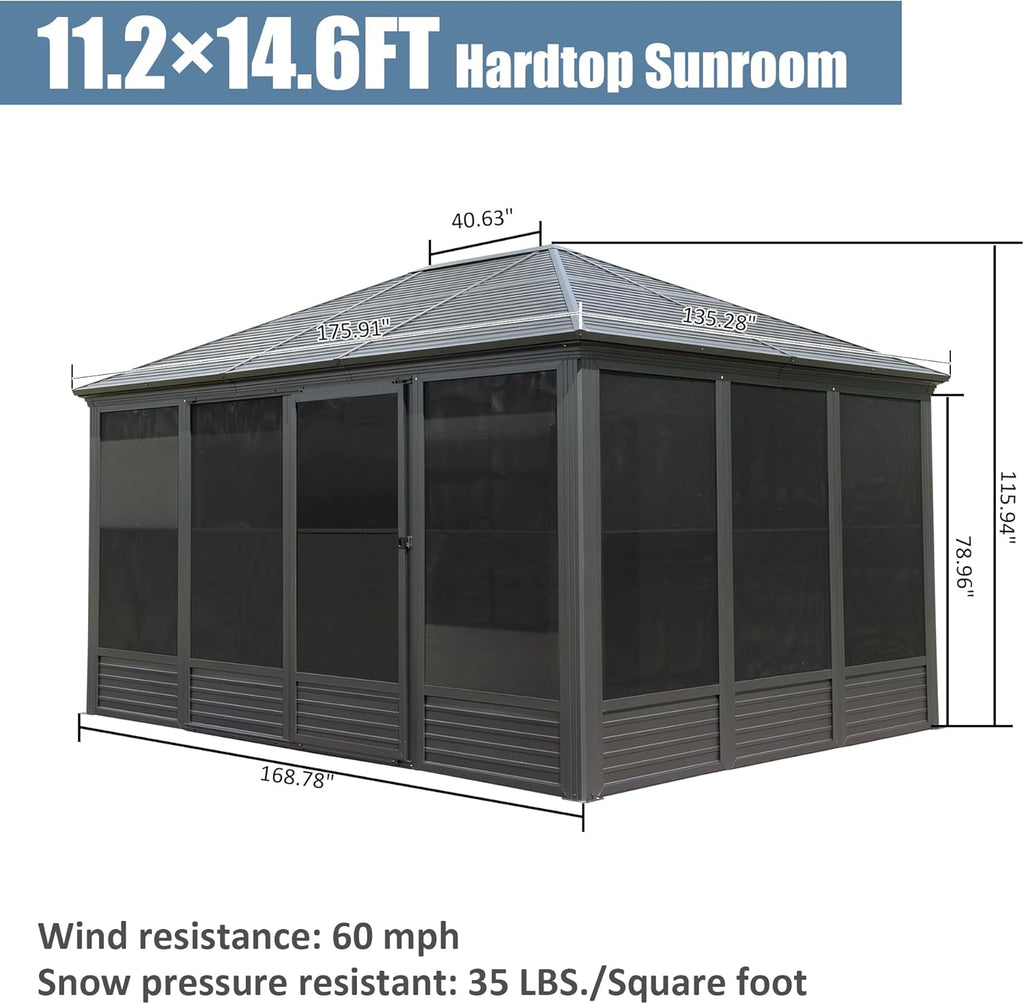 11.2x14.6FT Sunroom Aluminum Hardtop Gazebo